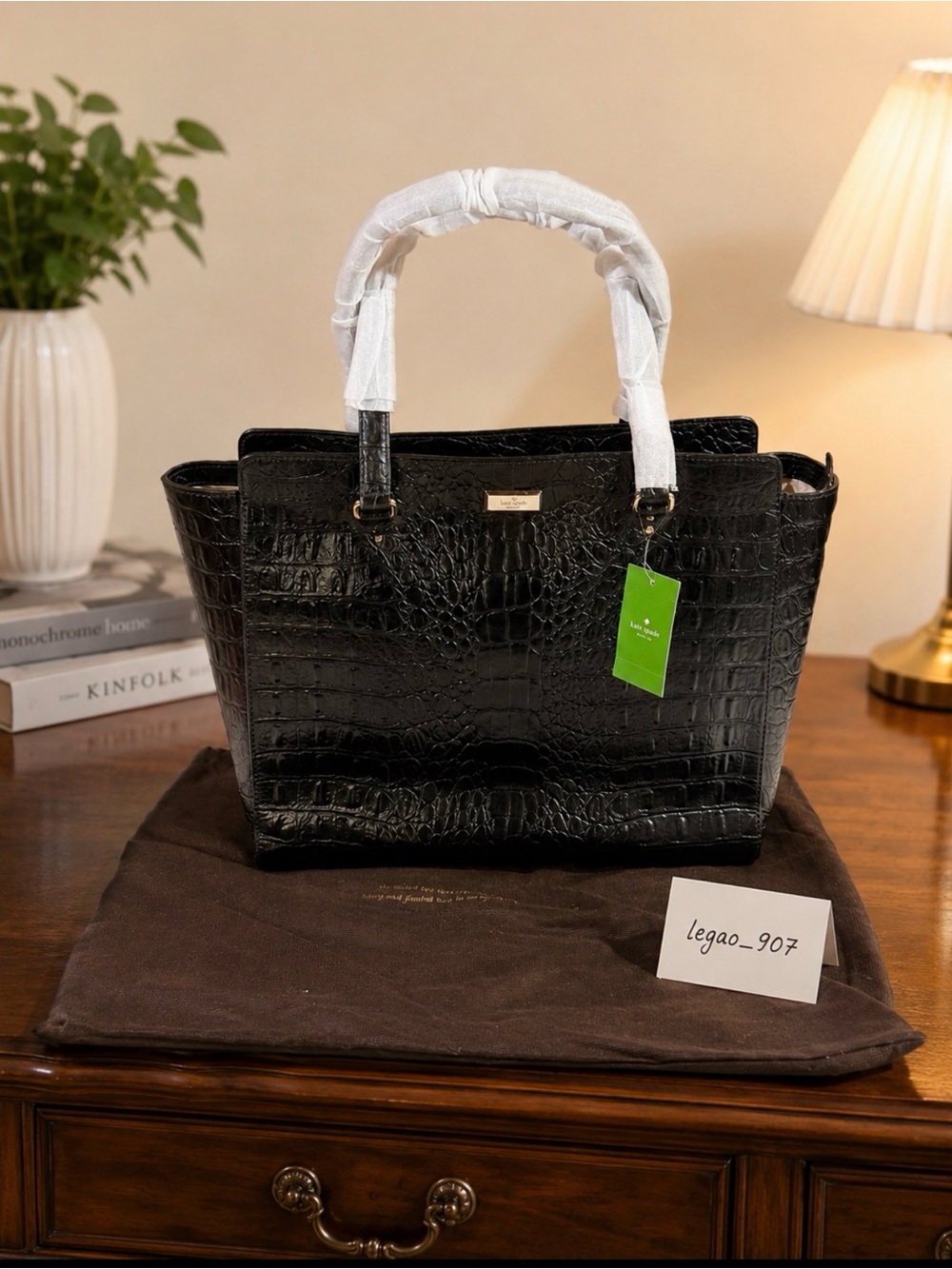 Kate Spade New York Bristol Drive Croc Elissa Large Tote – Black – WKRU2660